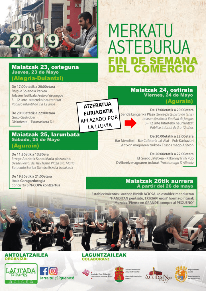 Cartel Merkatu Asteburua 2019 aplazado